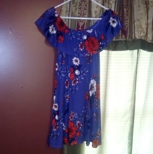 DEREK HEART PURPLE/RED OFF SHOULDER SUNDRESS SZ L
